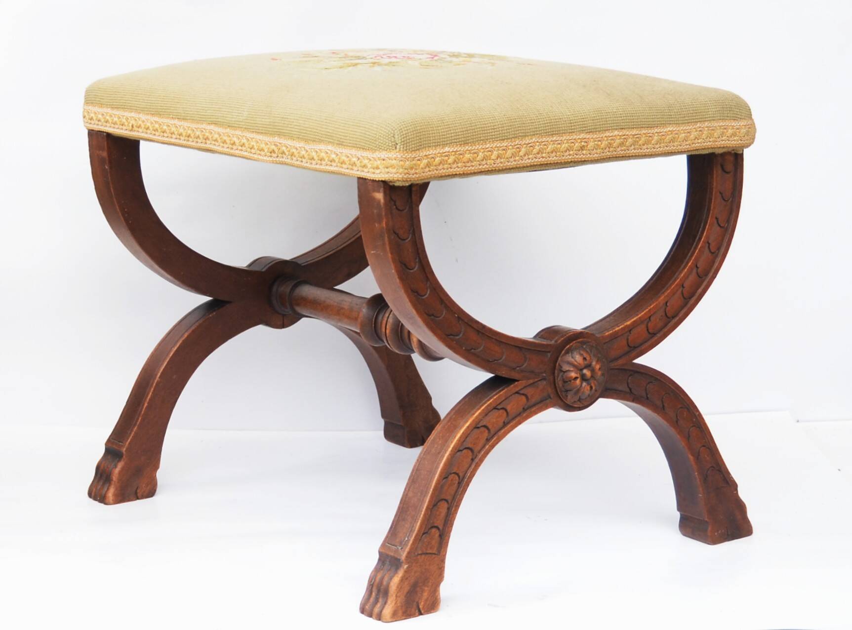 Curule Stool Empire  with Needlepoint