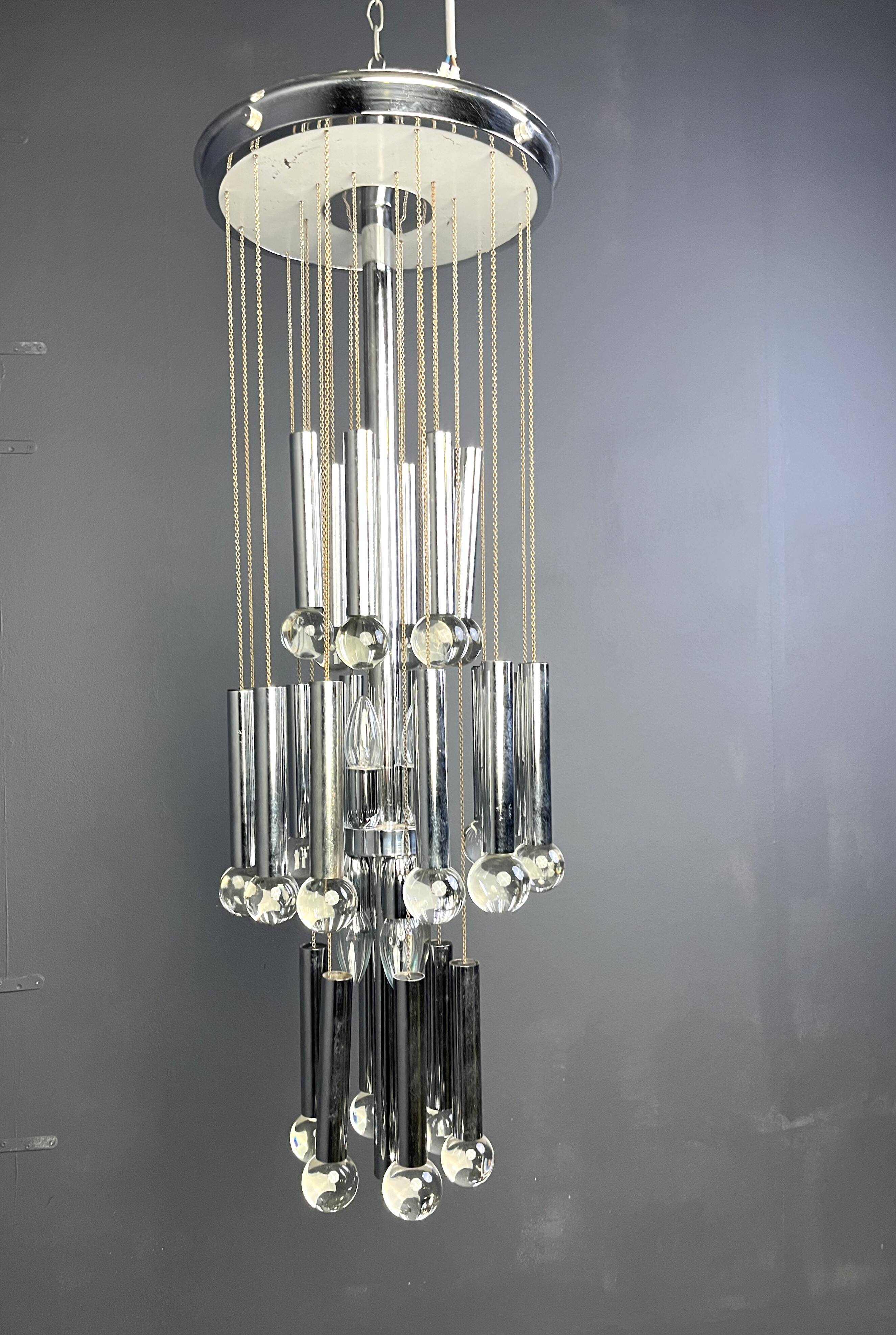Vintage chromed cascading chandelier, 1970s