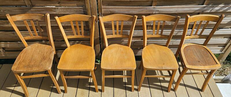 5 chaises bistrot vintage luterma en bois clair – fabrication française