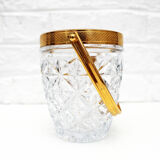 Vintage Glass Ice Bucket, ice cube bowl, gold metal rim
