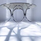 Table ovale vintage en verre fumé