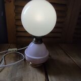 Lampe chevet base art déco rose globe opaline