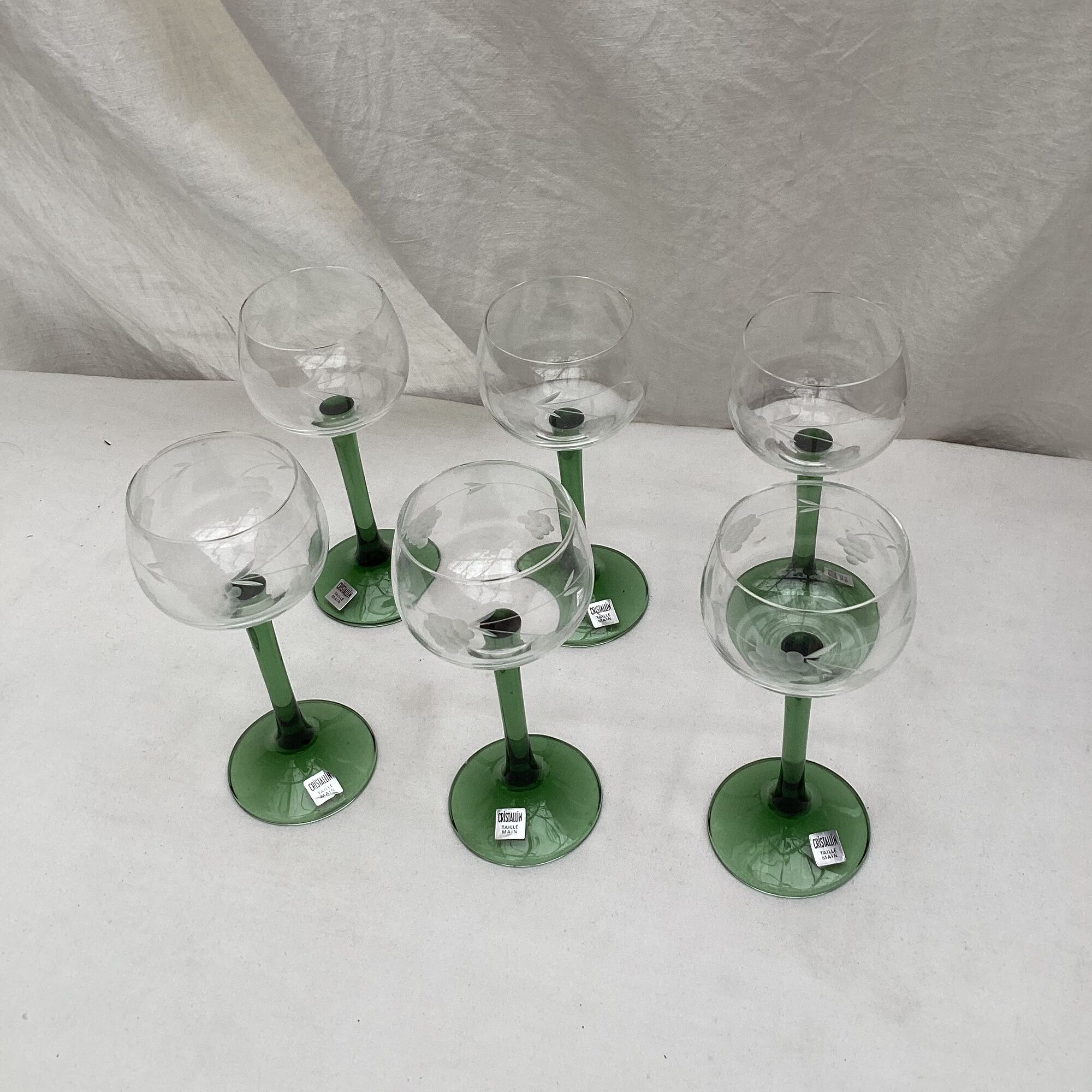 Set of six Riesling wine glasses from the 1970s, dimensions: H-17 cm-D-6.5 cm-