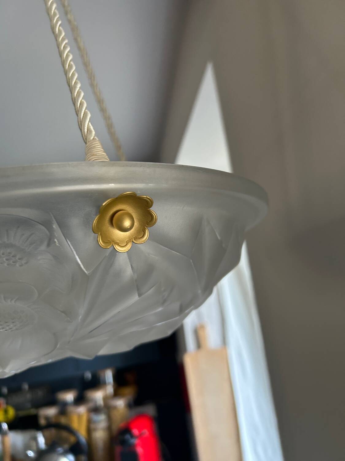 Lustre coupole art deco signé degué et hubens