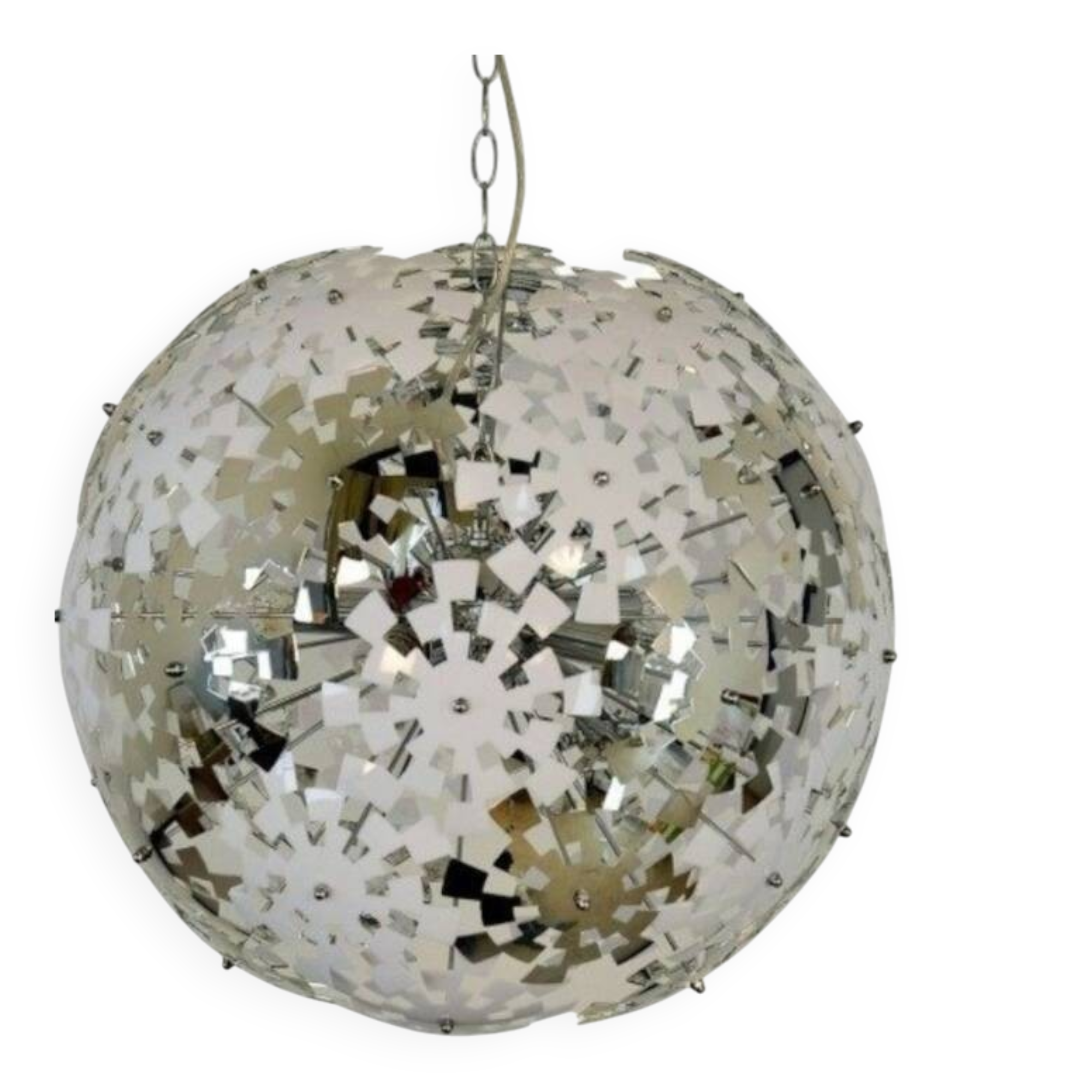 Suspension design forme sphere de fleurs pixelisées  chromée