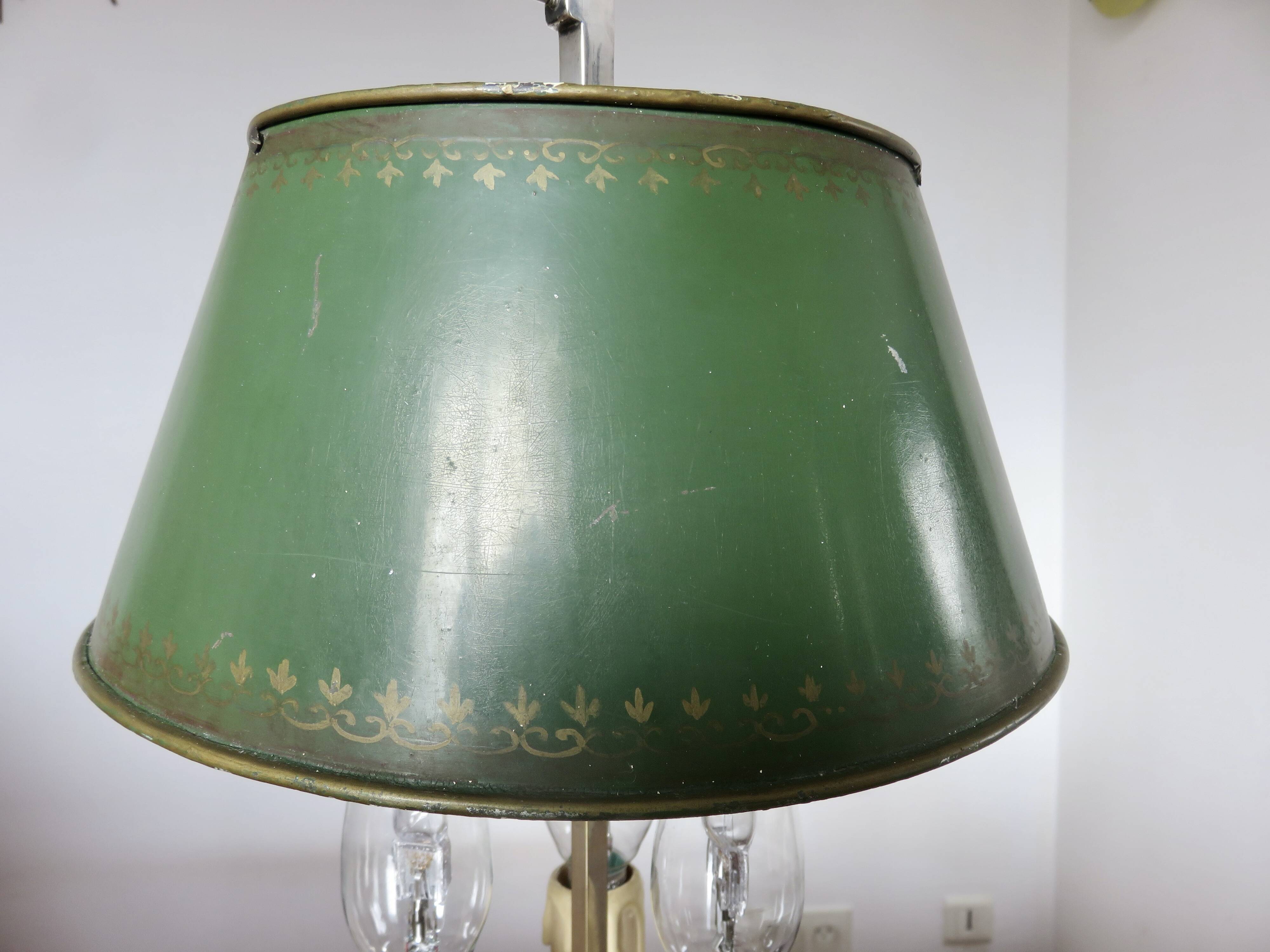Authentic antique bouillotte lamp in chrome bronze with 3 lights, 1930s.