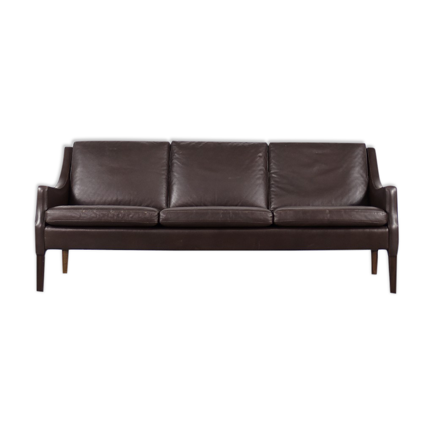 Mid-Century Modern Vintage Danish 3-seater Chocolate Leather Sofa, 1960s