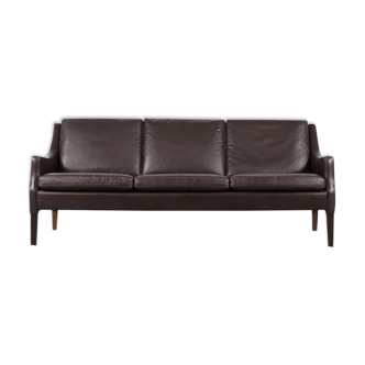 Mid-Century Modern Vintage Danish 3-seater Chocolate Leather Sofa, 1960s