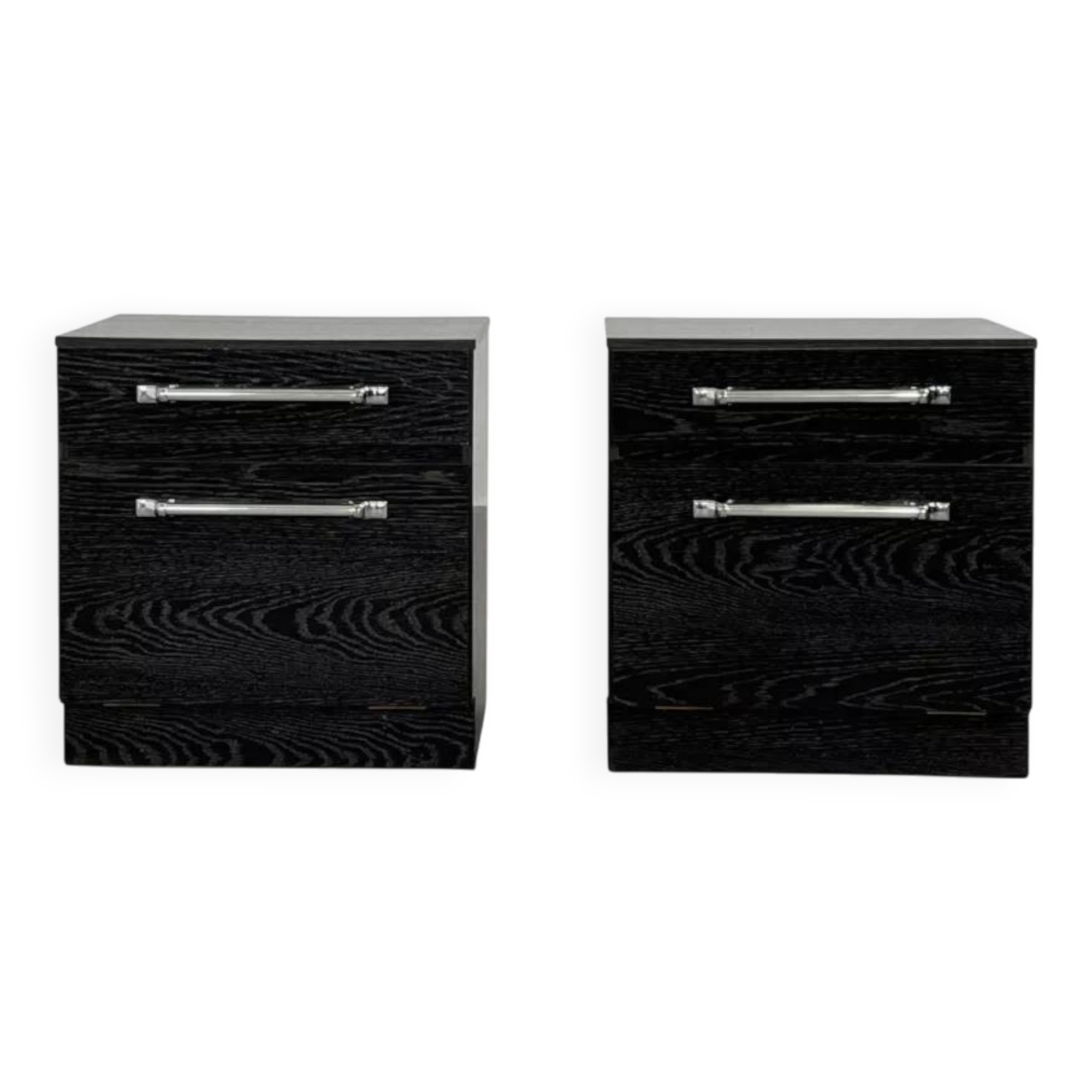 Pair of vintage black and chrome bedside tables