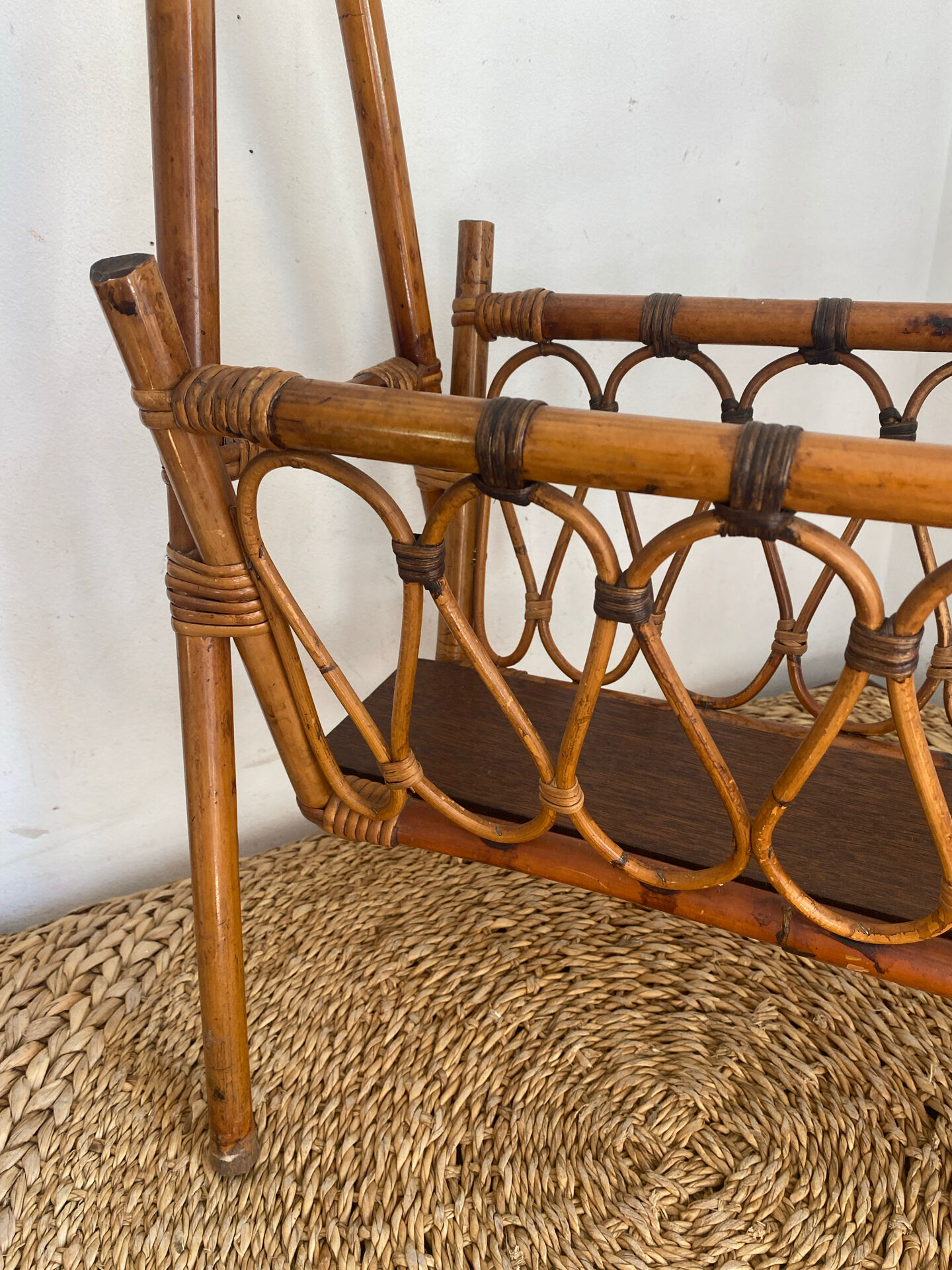 Bamboo and rattan magazine rack, 1960s