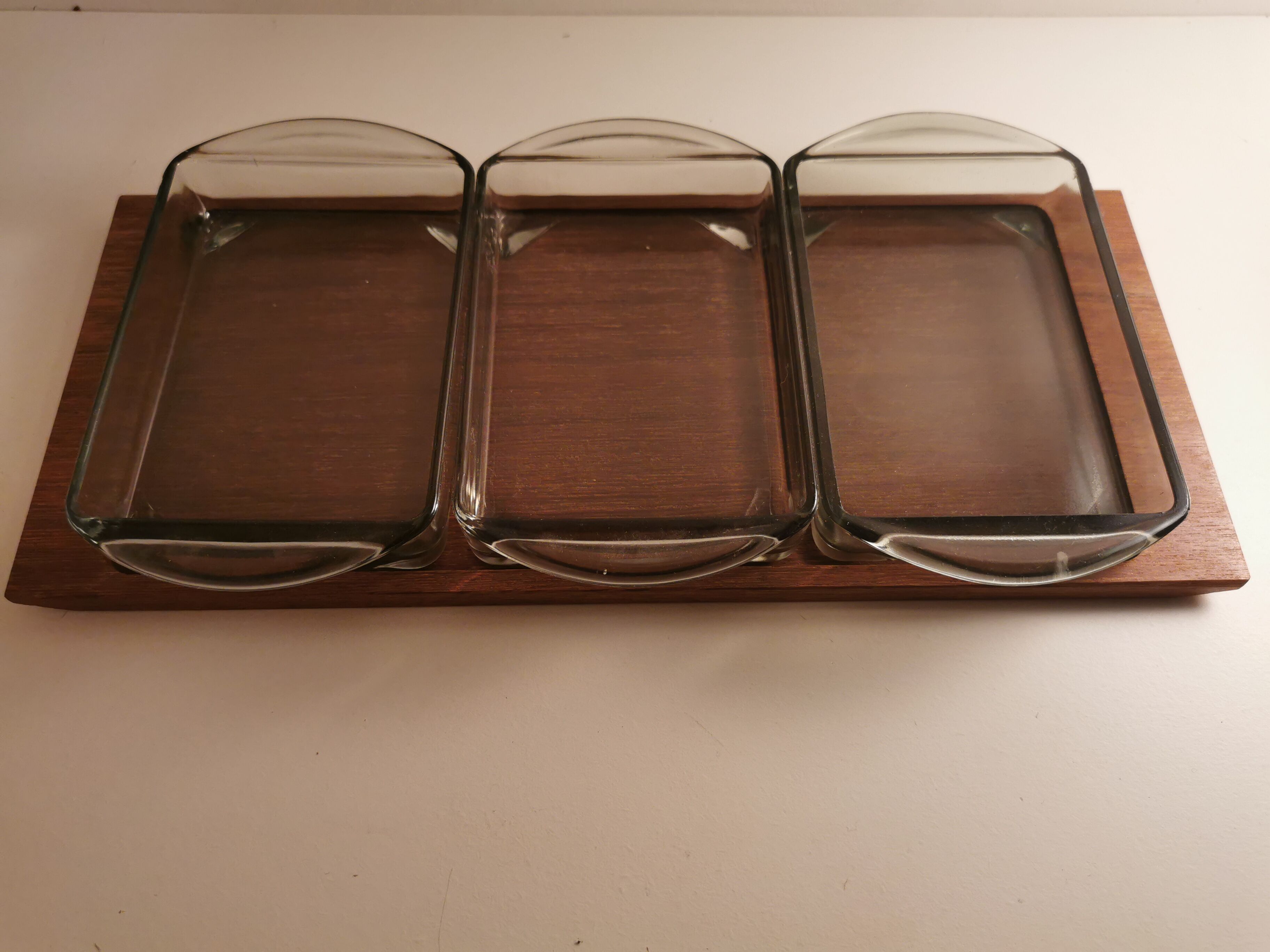 Vintage teak aperitif and 70s smoked glass