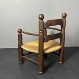 Brutalist French low rush oak side armchair by Charles Dudouyt ca 1940s