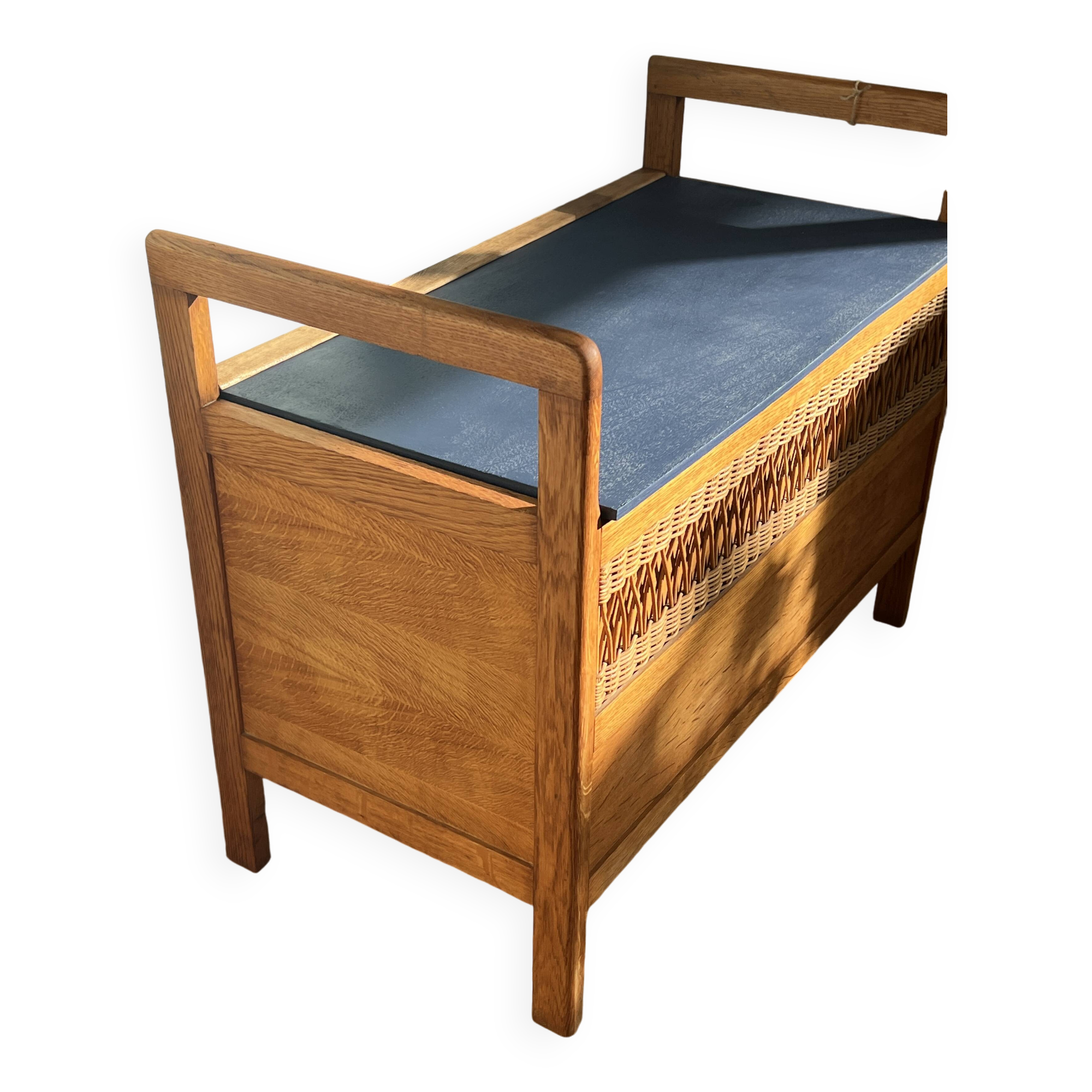 Vintage wooden and rattan toy chest