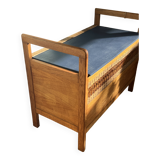 Vintage wooden and rattan toy chest