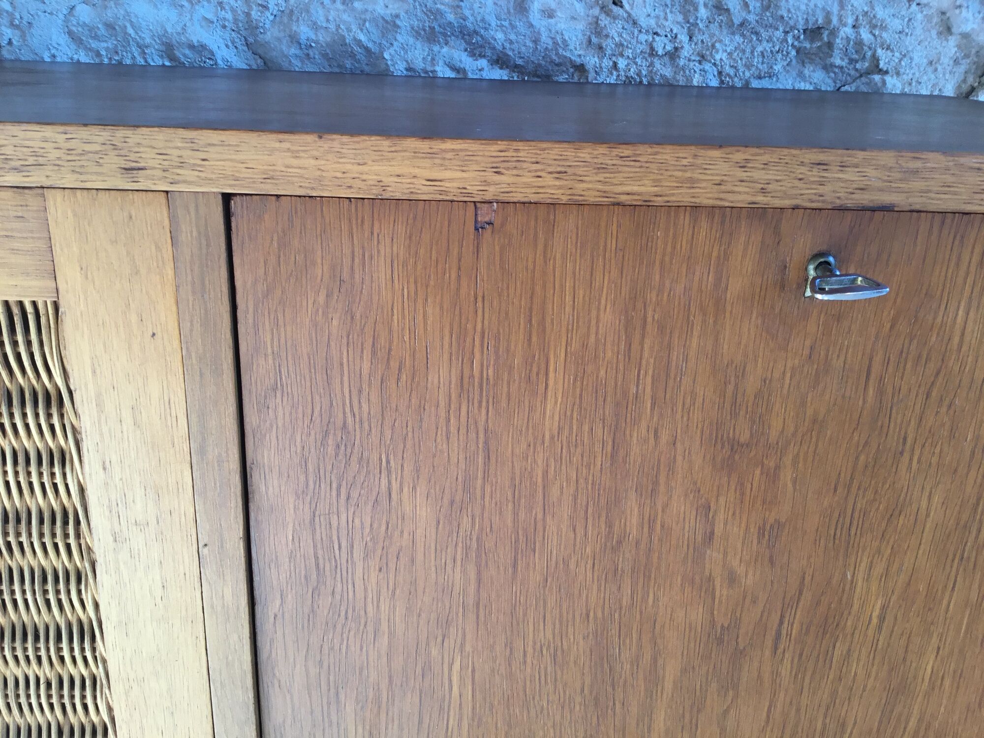 Rattan cabinet with integrated illuminating secretary vintage 1960