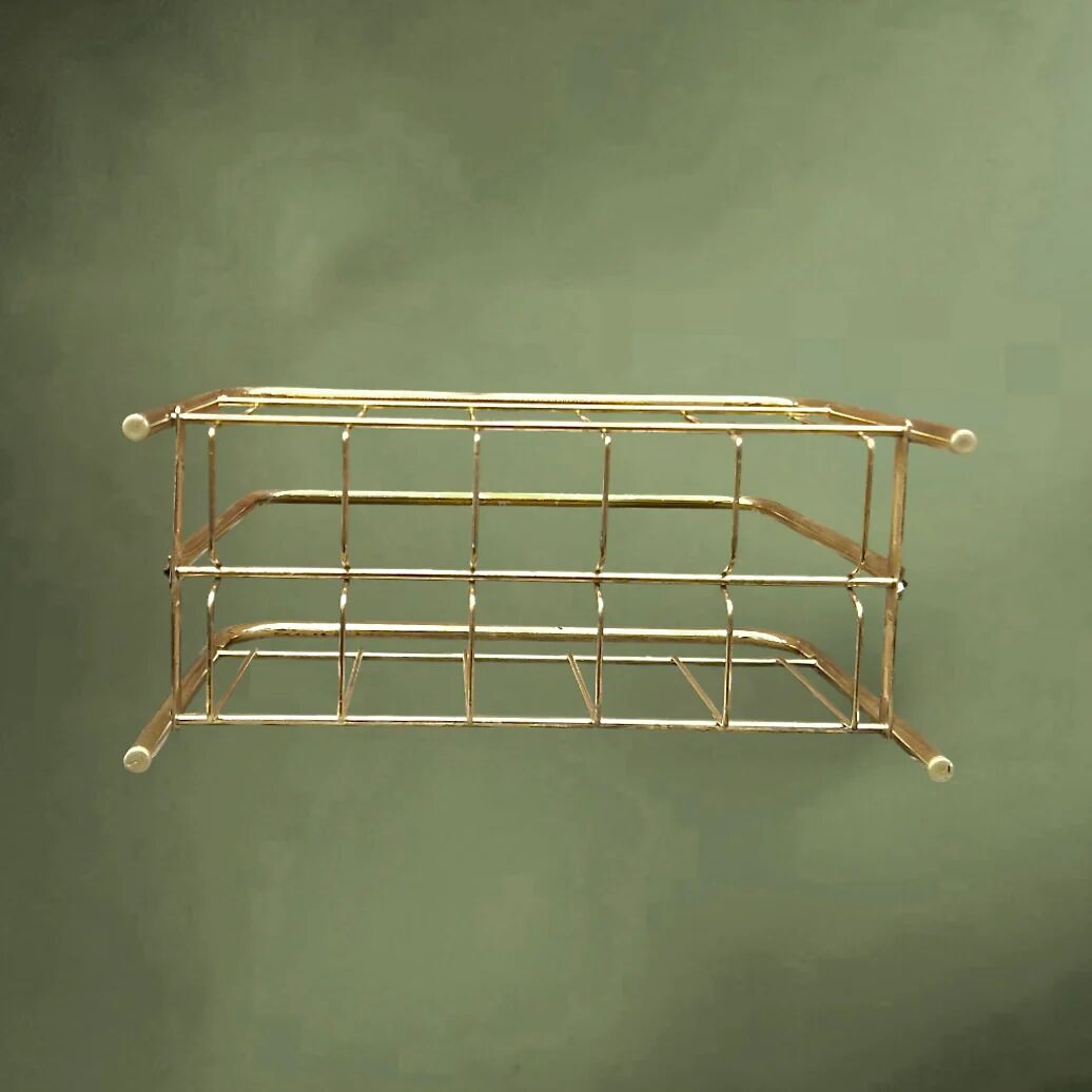 Vintage gold metal magazine rack – minimalist design – 1970s