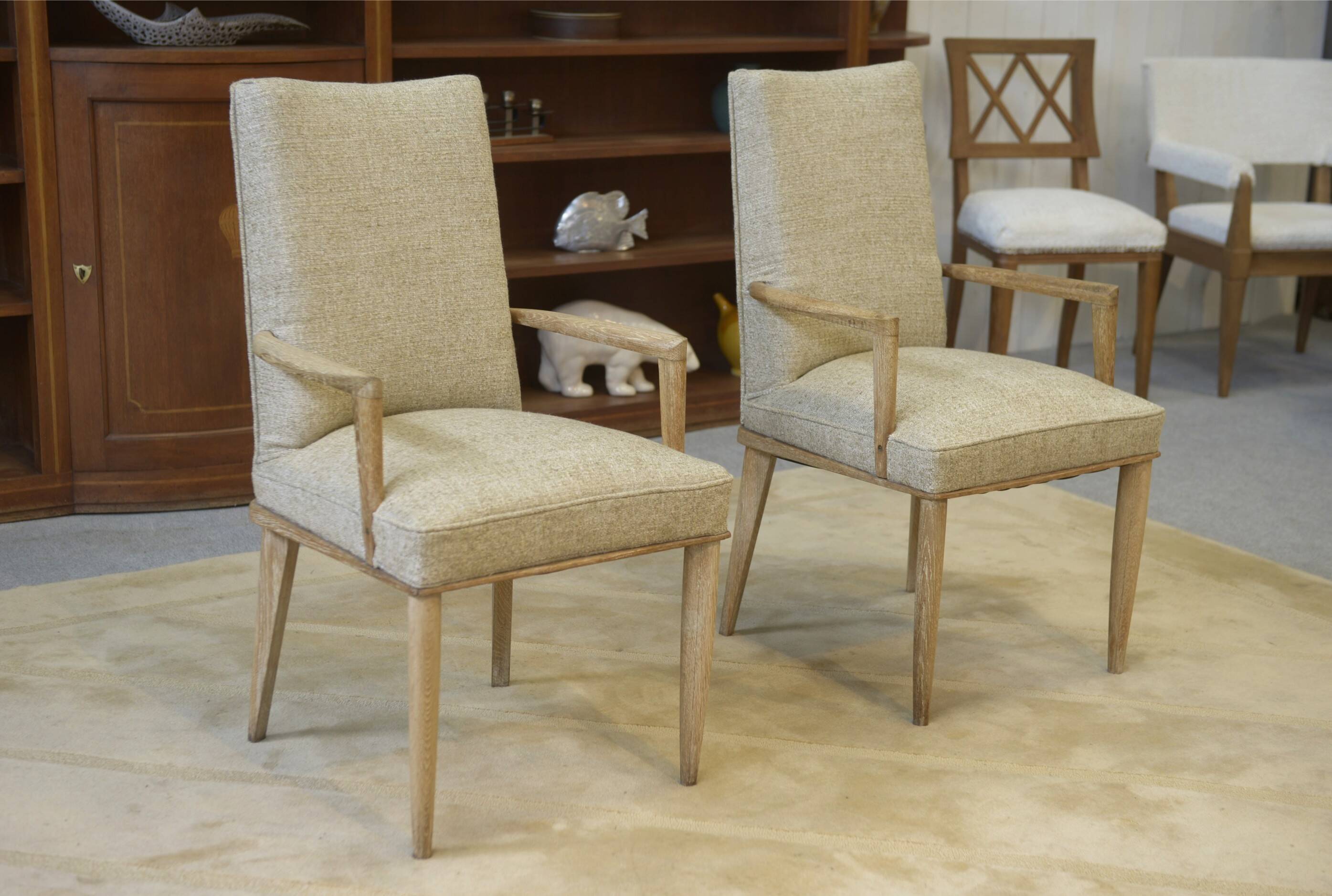 Rare pair of cerused oak armchairs, confidential creation attributed to Suzanne Guiguichon, 1940s.