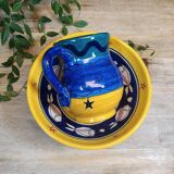Carafe en Grès Bleu et Jaune à Motifs