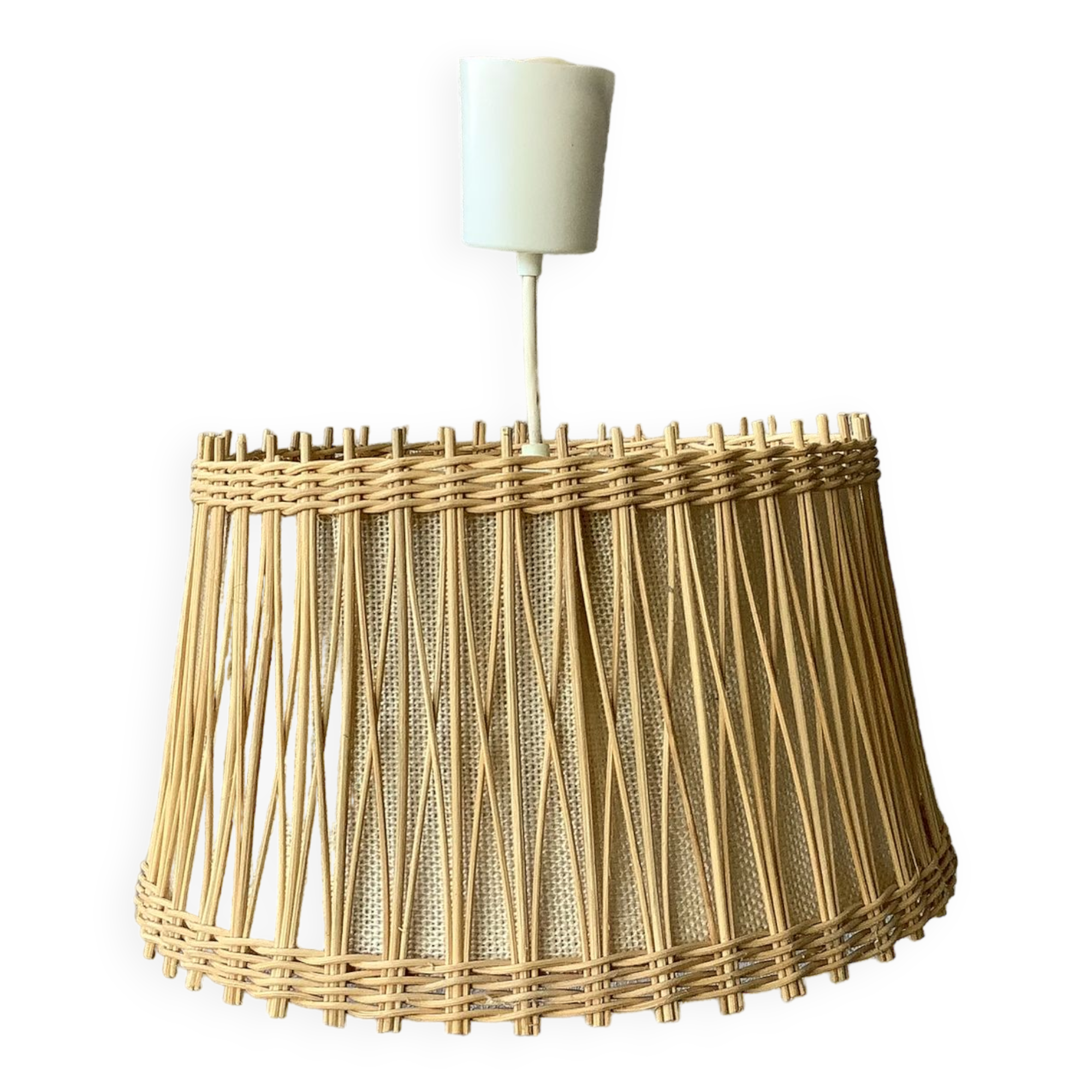 Boho chic rattan and burlap pendant light