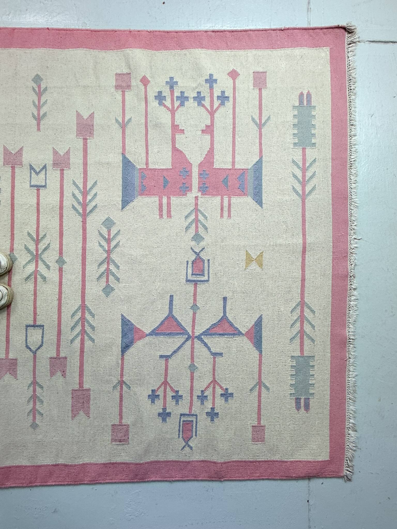 Vintage kilim rug, wool and cotton, folk art style, Poland, 1970s