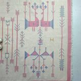 Vintage kilim rug, wool and cotton, folk art style, Poland, 1970s