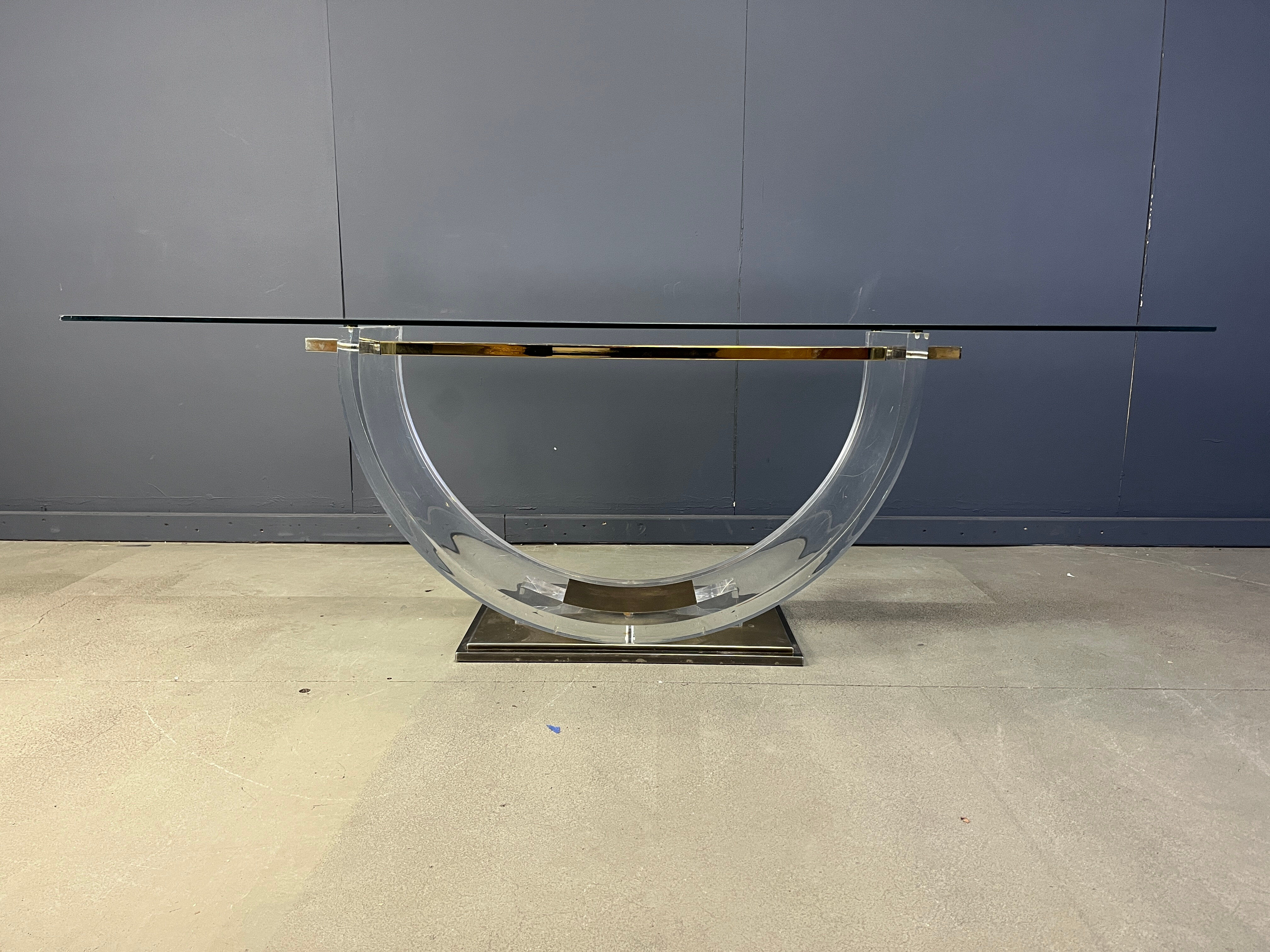 Vintage lucite and brass dining table, 1970s