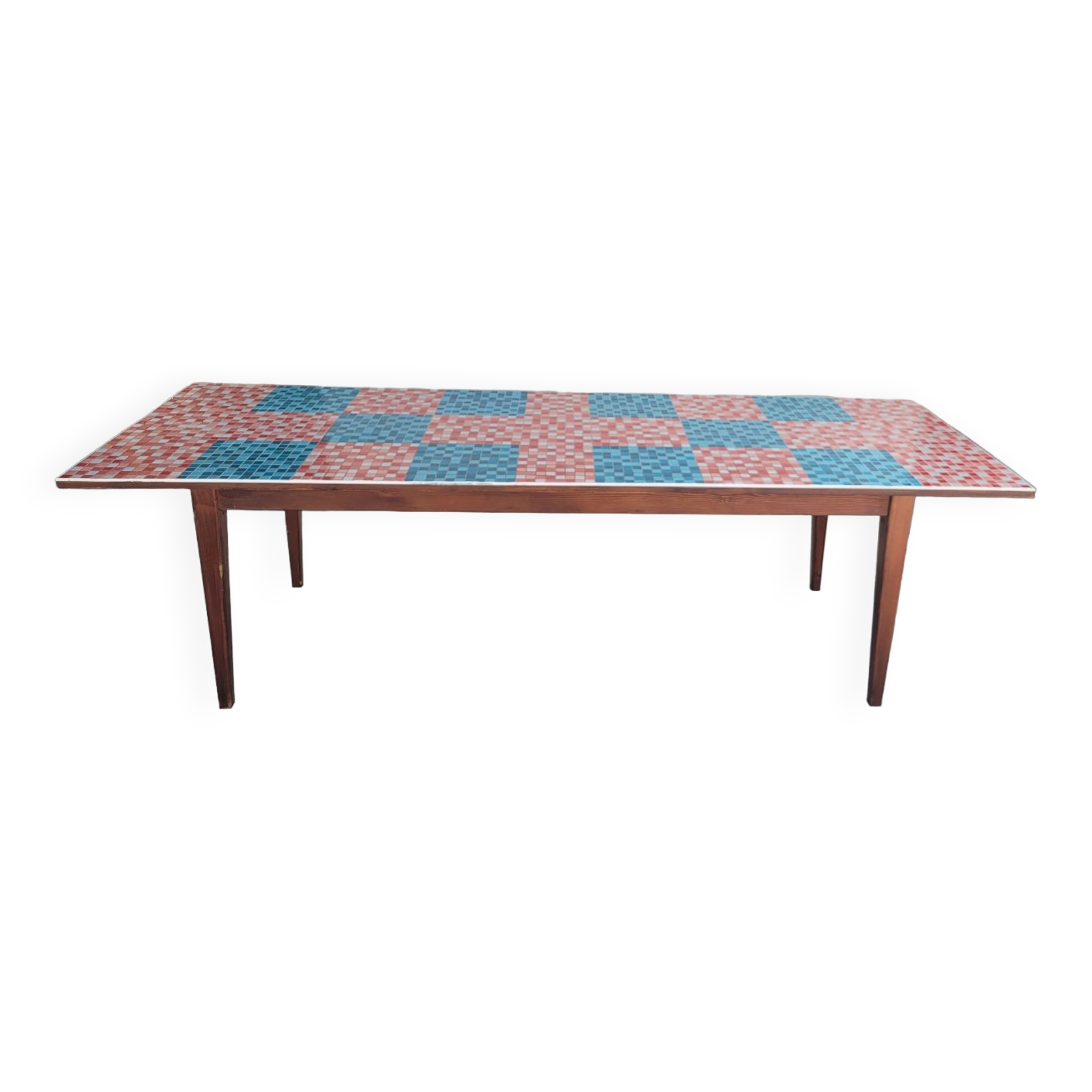 Old farmhouse table with mosaic top and tapered legs - 2m64