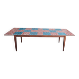 Table de ferme ancienne plateau mosaïque piètements fuselée -2m64