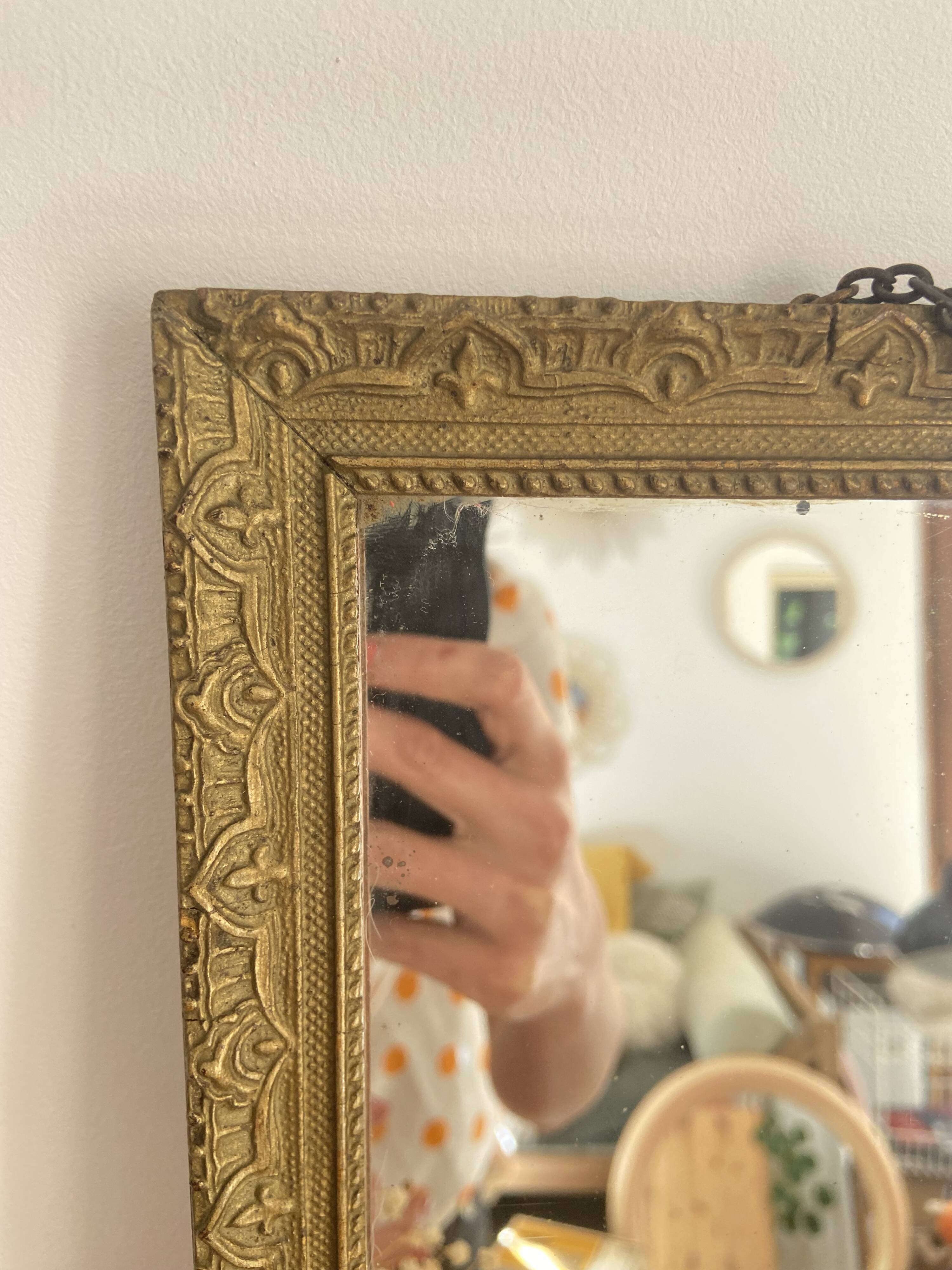 Small Rectangular Golden Mirror Classic Baroque Style - To Hang on the Wall