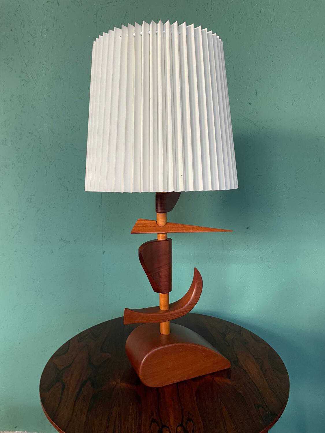 Vintage mid-century modern Danish sculptural teak table lamp