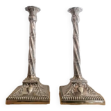 Pair of twisted column candlesticks in silver metal