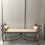 Copper wrought iron bench with cushions