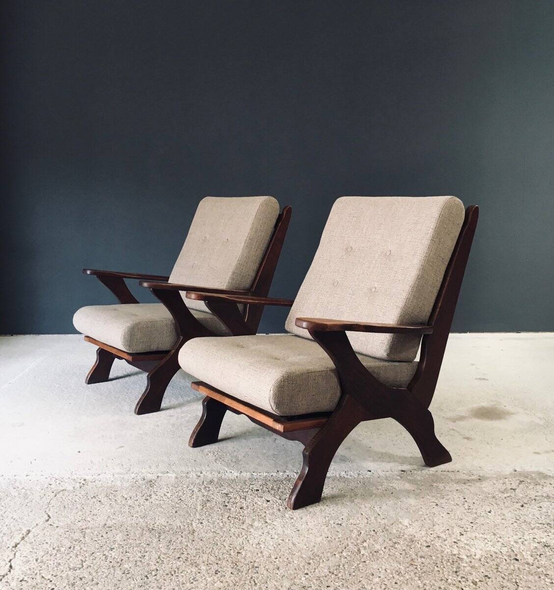 Rustic X Frame Lounge Chairs, Belgium, 1950s, Set of 2