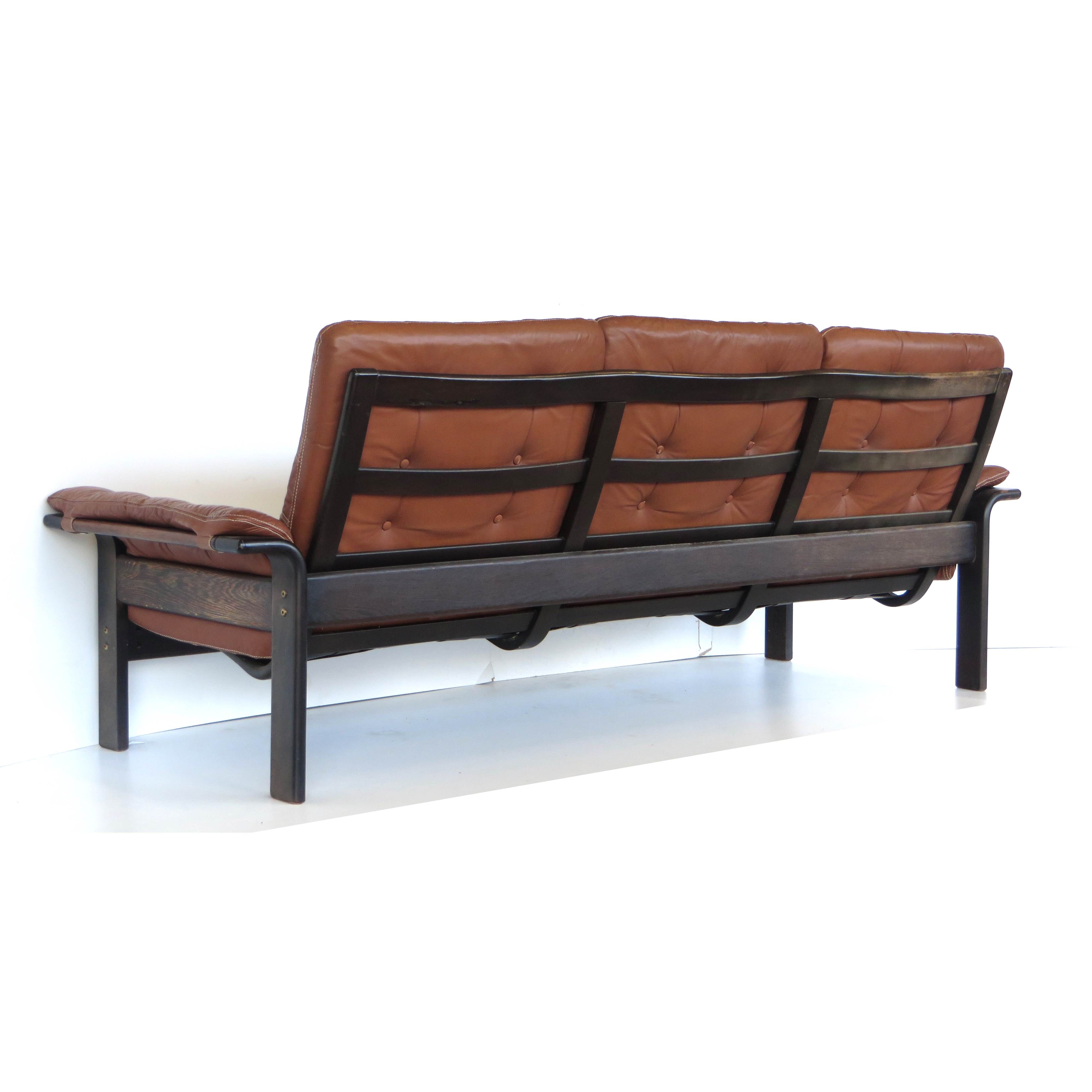Vintage 3-seater leather sofa from the 60s