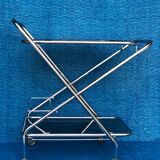 Vintage folding server 1970 with 2 smoked glass trays
