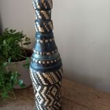 Bottle vase sheathing braided basketry and leather Ethnic Crafts