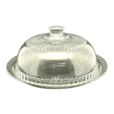 Presentation dish with transparent glass bell