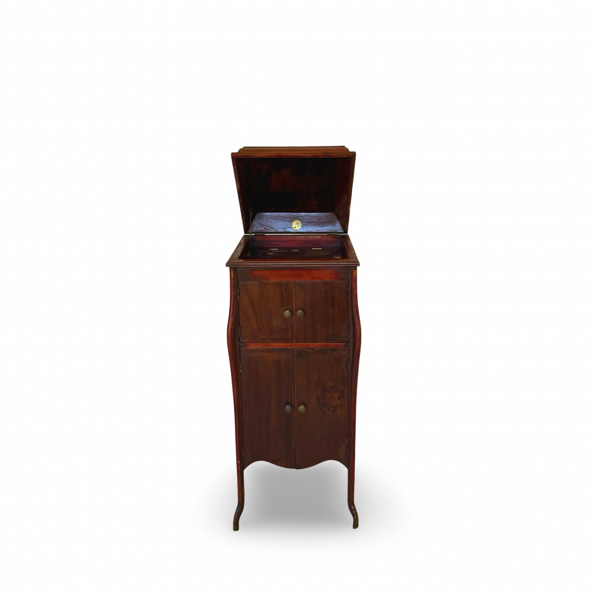 Italian floor-model upright phonograph cabinet, 1900s