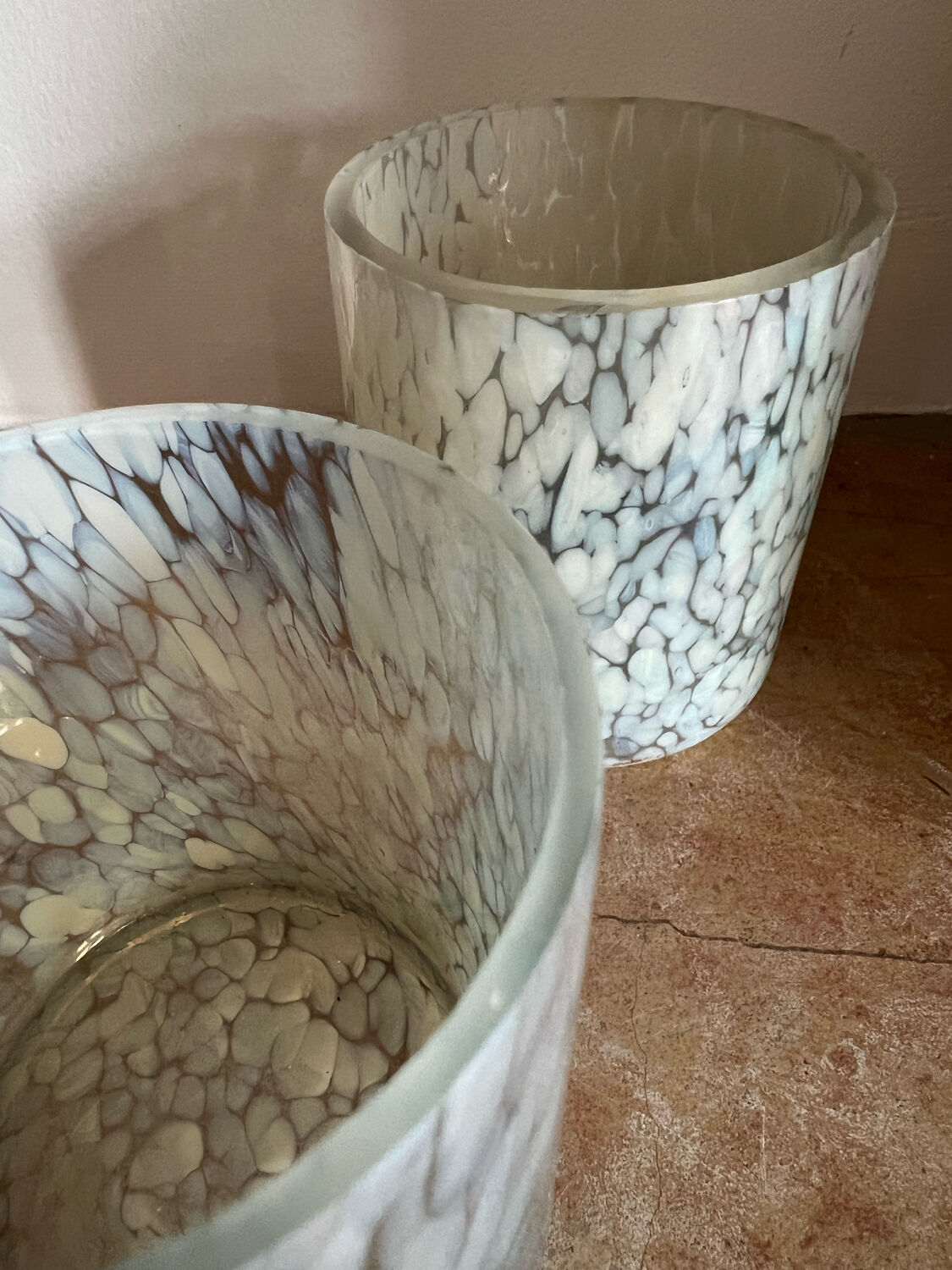 Set of two designer glass candle holders