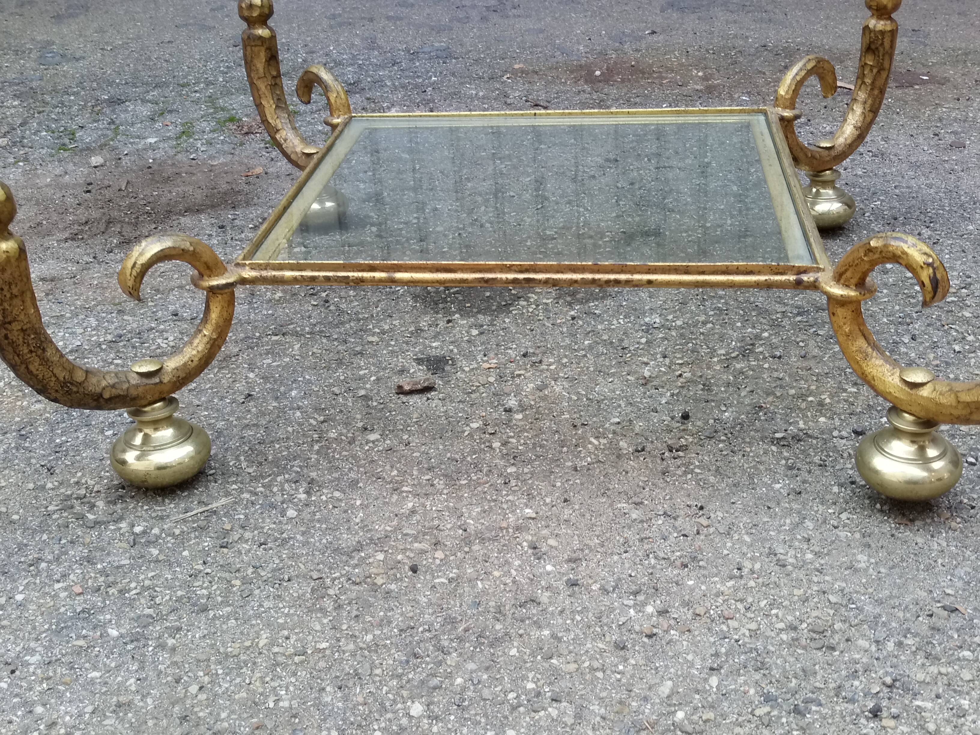 Glass table and wrought-iron gold leaf vintage