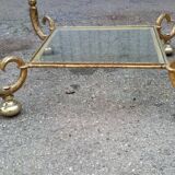 Table en verre et fer forgé doré à la feuille vintage