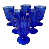 6 VERRES à pied vintage en verre coloré bleu cobalt vintage Portugal