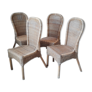 4 chaises rotin vintage 1970