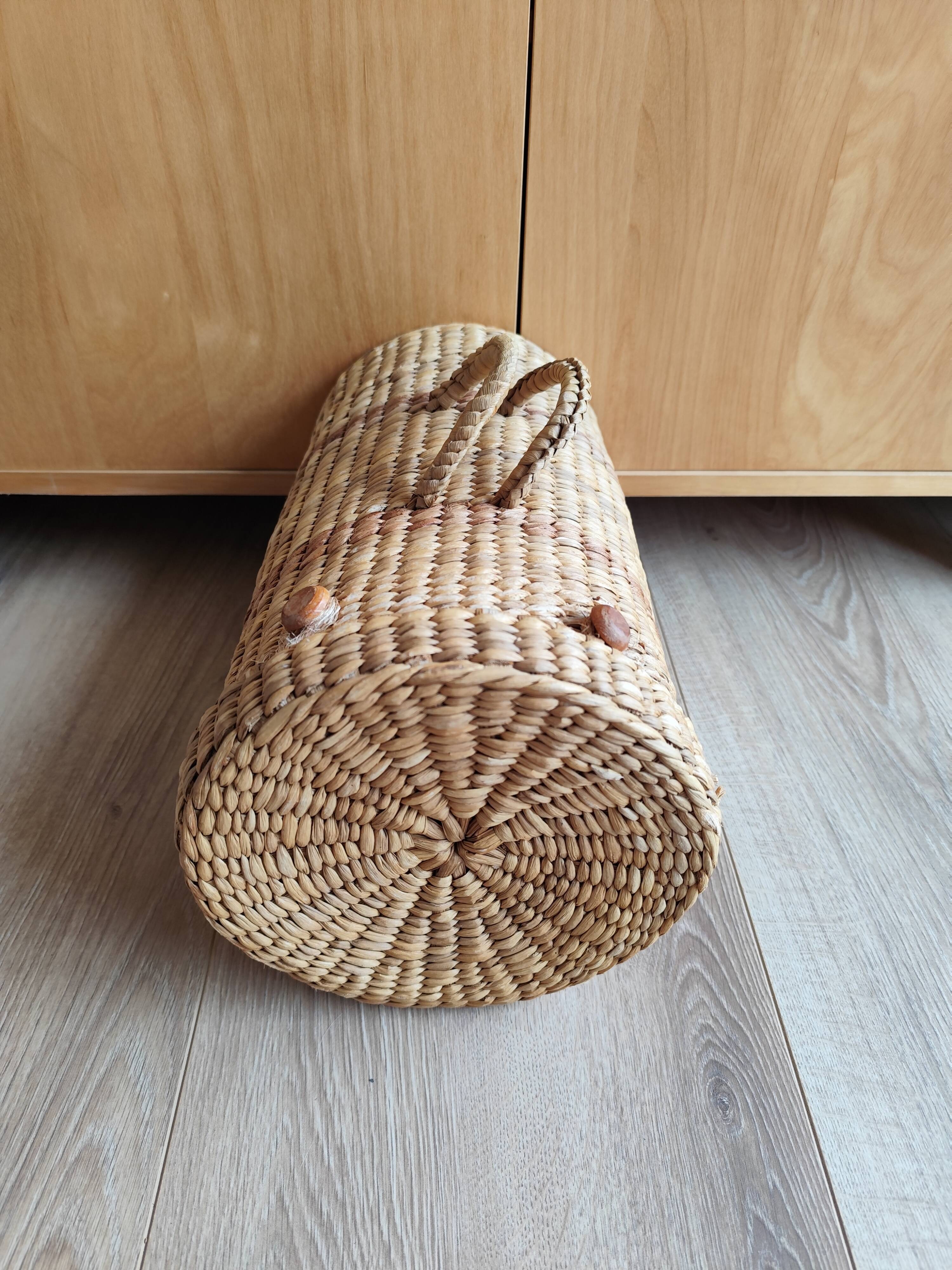 Vintage raffia wicker basket bowling bag