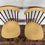 Paire de chaises Baumann bistrot troquet en bois jaune et brun