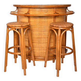 Vintage bar furniture with these two rattan stools from the 1960s/70s