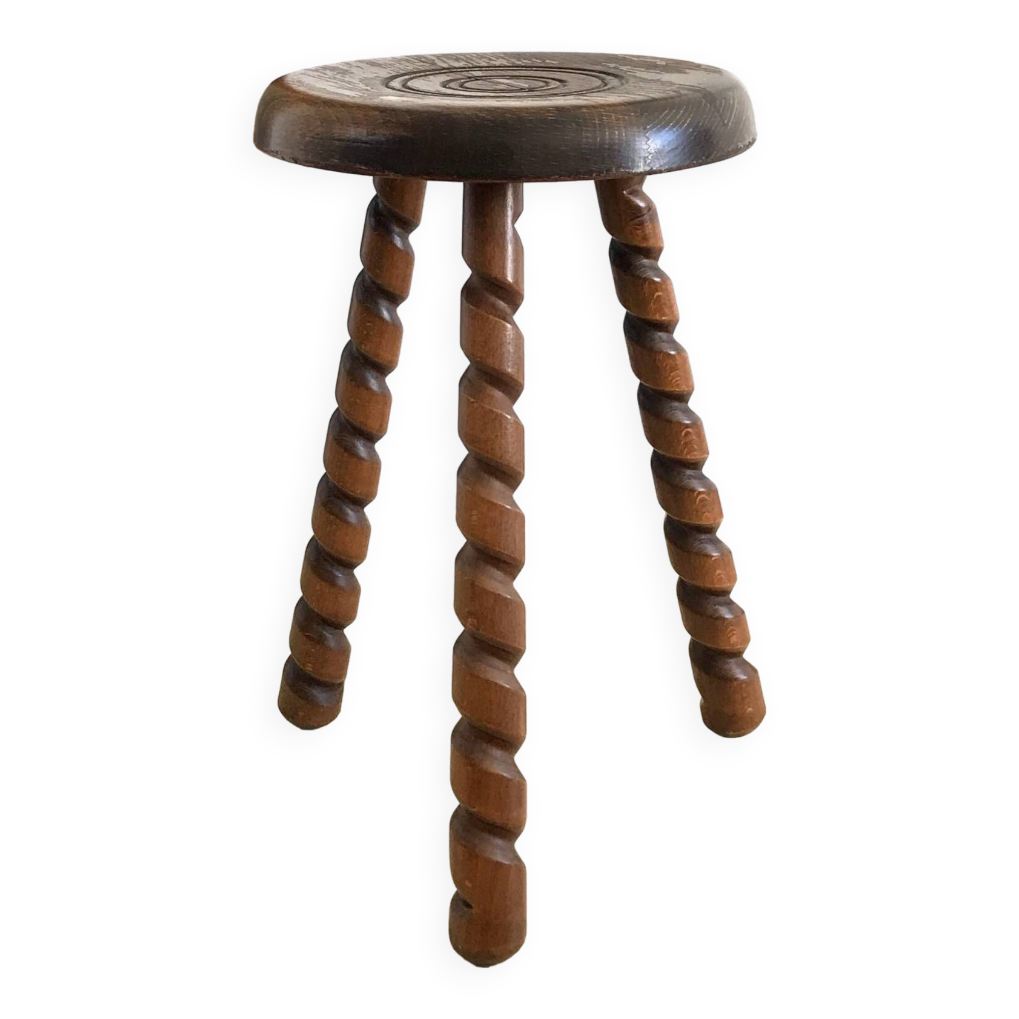 Tabouret tripode vintage en bois tourné
