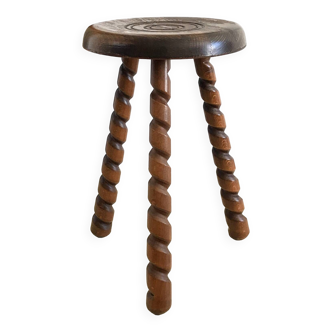 Tabouret tripode vintage en bois tourné