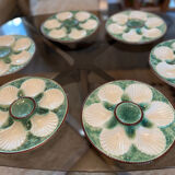 6 assiettes à huîtres en barbotine vintage