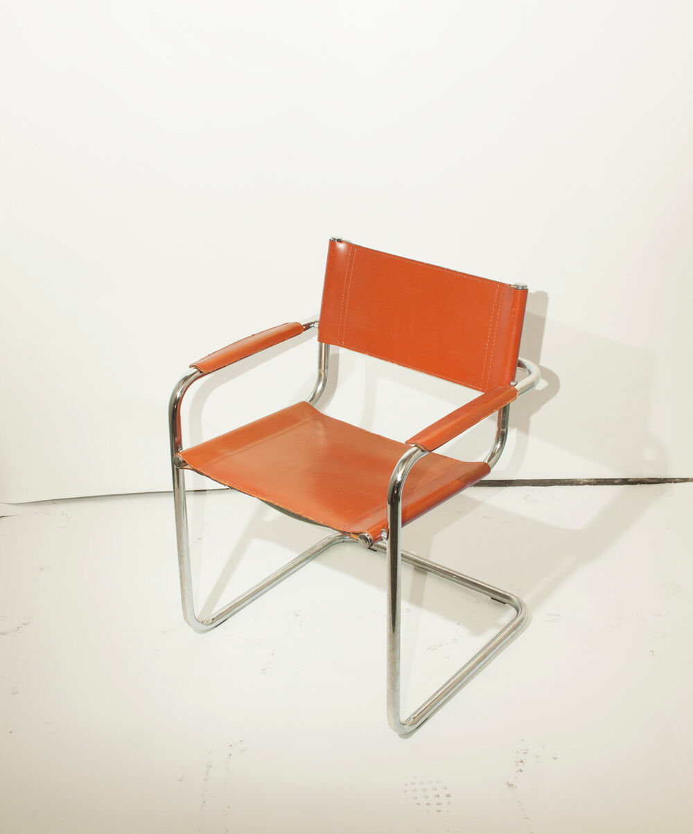 Fauteuil vintage en métal et cuir